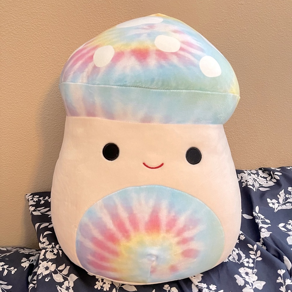 Squishmallows NWT Kervena the Mushroom Tie Dye And rainbow 14” Squishmallow